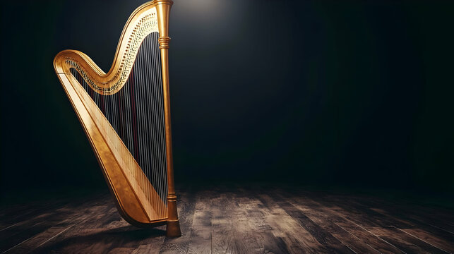 Elegant harp performance concert hall musical event indoor close-up artistry and emotion