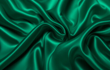 Fototapeta premium Green silk fabric with smooth folds and texture