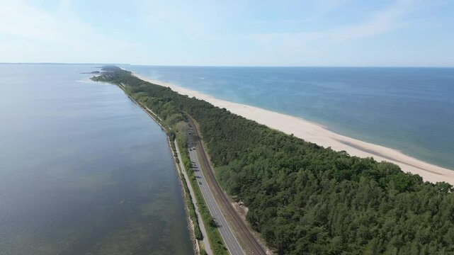 Aerial View of Hel Peninsula Coastline, Poland - Westward