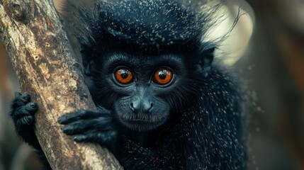 Fototapeta premium Close-up of a Black Monkey in a Lush Forest