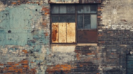 Naklejka premium Vintage Industrial Brick Wall with Weathered Windows