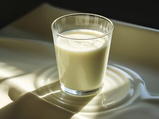 a glass of milk in a bright light