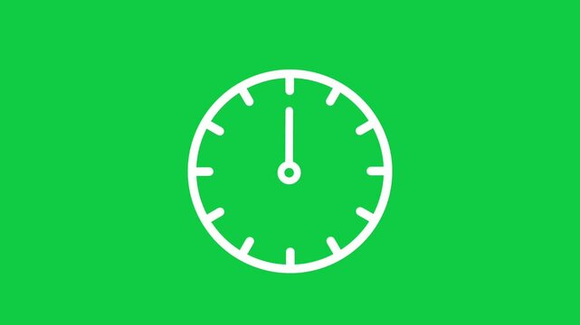 Animation time lapse of a clock. White clock hands on green clock face.