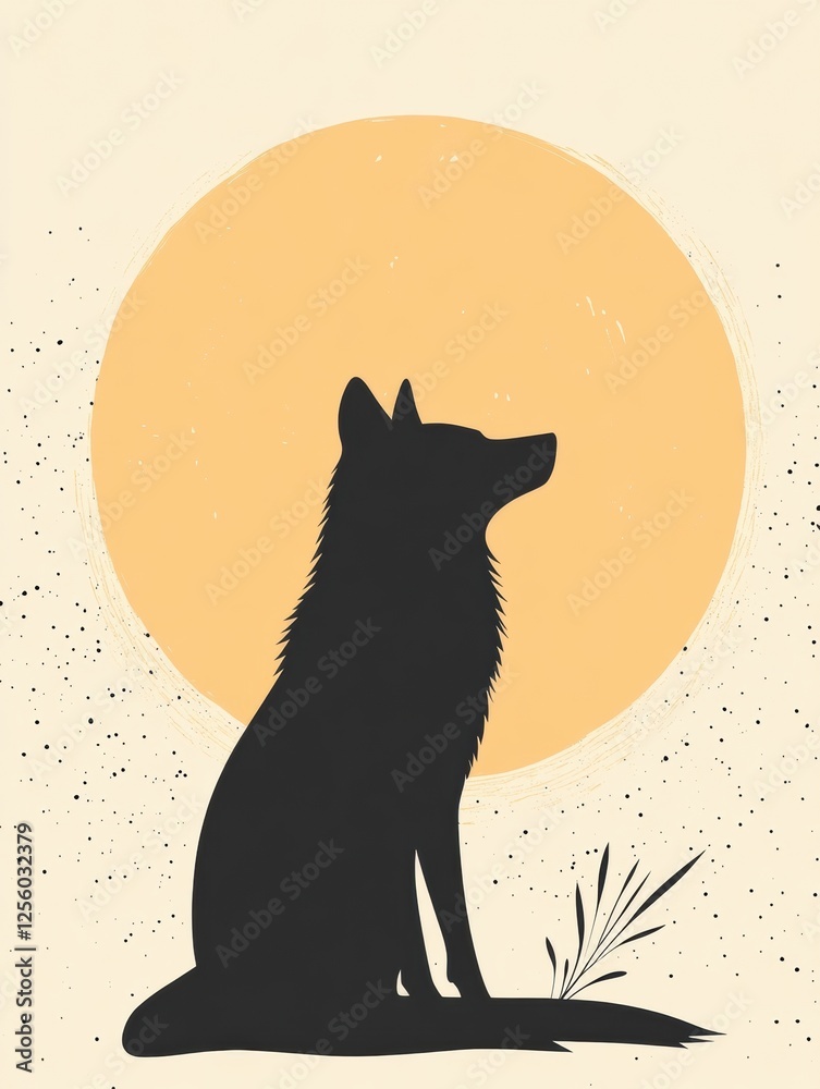 Aufkleber minimalist wolf silhouette against a full moon background with space for creative text. generative a