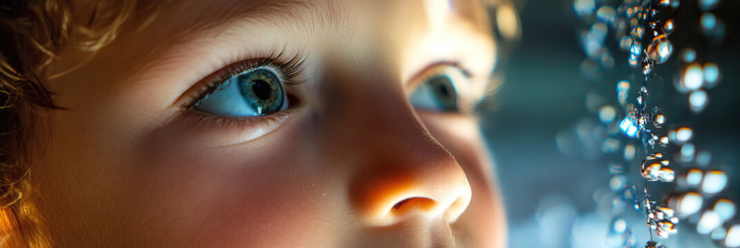 Child's Face and Water Droplets