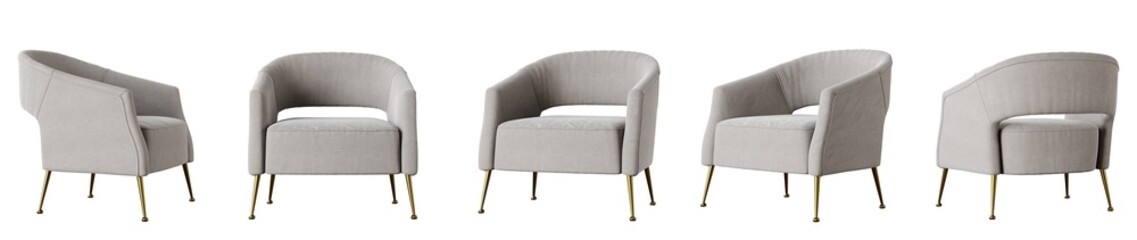 Armchair set isolated on transparent background. 3D render.