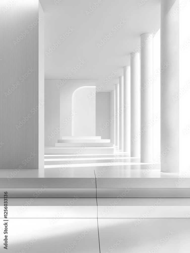 Fototapete monochromatic runway featuring clean lines and soft lighting in a minimalist design environment. gen