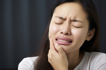 Grinding Teeth: Portrait of a Stressed Woman Experiencing Bruxism Symptoms. Dental and Oral Care Medical Concept for Exhausted and Sleep-Deprived Woman