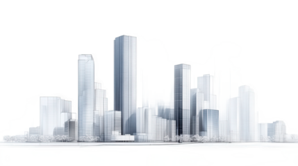 Tall buildings in the city, decorated with blue curtain walls and glass