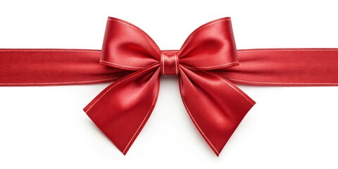 Red Satin Ribbon Bow Gift Wrap, Close-up, Festive Design, Holiday, Decoration Gift, Bow