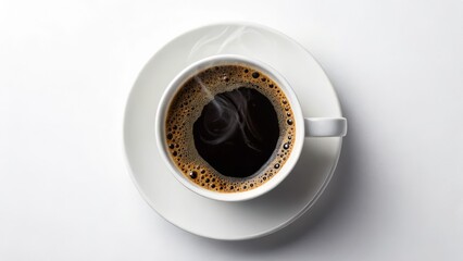 Steaming Cup of Coffee Top-Down Composition, White Background, Aroma Concept, Coffee Photography Coffee, Beverage