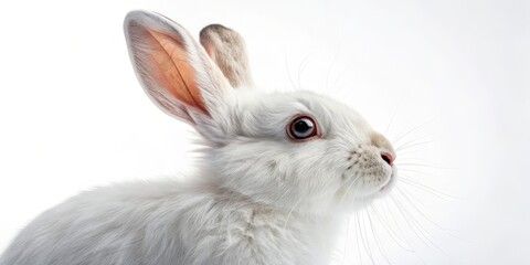 Obraz premium White Rabbit Profile Close-up Composition, Soft Fur, Innocent Concept, Pet Photography Rabbit, Pet Photography