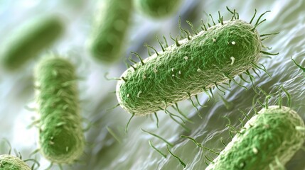 Fototapeta premium Close-up of green bacteria cells on surface highlighting microbiology and science concepts
