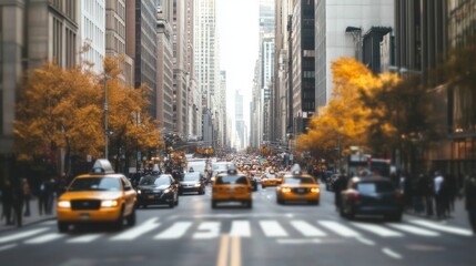 Obraz premium Autumnal City Street, Yellow Cabs, Manhattan