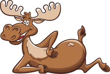 Funny Cartoon Moose Relaxing – Playful and Whimsical Animal Illustration for Kids and Wildlife Enthusiasts