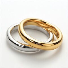 Two elegant gold wedding rings isolated on a white background, symbolizing love, commitment, and marriage. isolated white background, transparent .