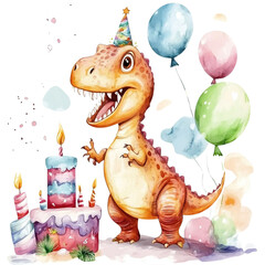 Fototapeta premium Happy Dinosaur Birthday Party Joyful Celebration Cute Dino