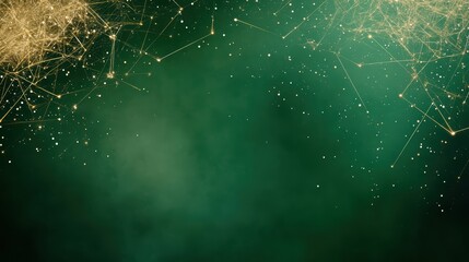 Abstract green background with gold geometric lines and stars