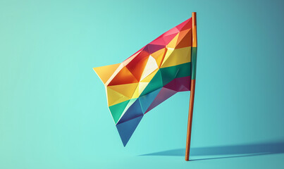 Vibrant rainbow flag waving against a blue background, symbolizing diversity and inclusivity.