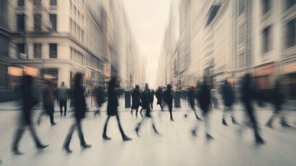 Obraz premium City street crowd motion blur, urban commute background