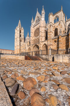 Santa Maria de Regla de Leon Cathedral under a clear blue sky