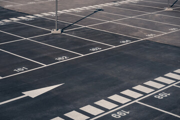Empty parking spaces in Valdebebas, Madrid near transportation hub