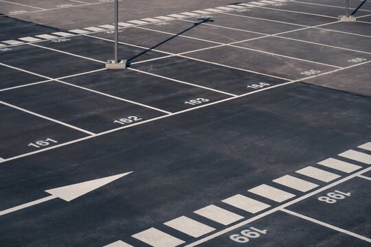 Empty parking spaces in Valdebebas, Madrid near transportation hub