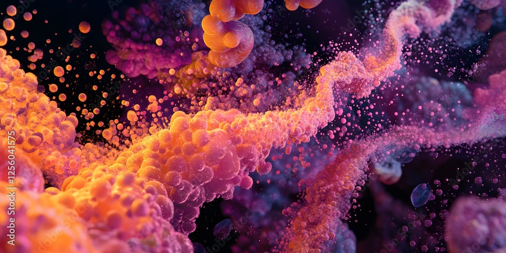 Poster vibrant abstract colorful bubbles in a dark cosmic background
