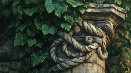 Ancient Stone Column Embrace by Ivy: A Serene Garden Scene
