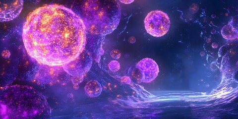 Naklejka premium Vibrant Abstract Representation of Cellular Structures in Space