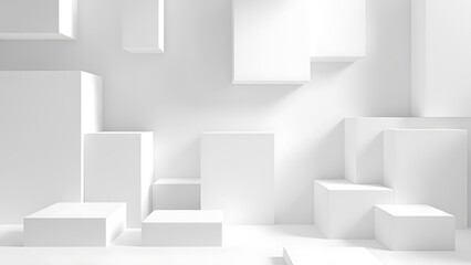 Random shifted white cube boxes block the background wallpaper banner. abstract 3d square white technology communication concept background. Random shifted white cube square boxes block the background