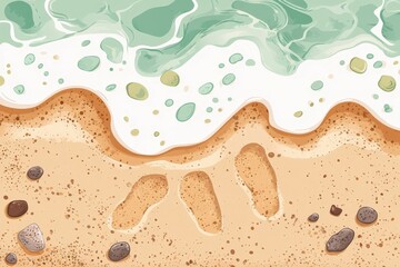 Obraz premium Footprints on sandy beach with gentle ocean waves