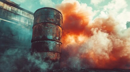 Toxic Orange Haze: Industrial Disaster Scene