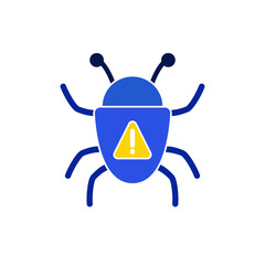 bug icon with exclamation mark, simple flat style, illustration, logo sign symbol pictogram template, for ui or ux isolated on white for mobile app, editable