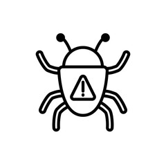 bug icon with exclamation mark, simple flat style, illustration, logo sign symbol pictogram template, for ui or ux isolated on white for mobile app, editable