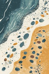 Obraz premium Waves gently lap at a rocky shoreline with various pebbles