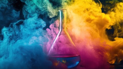Colorful Chemistry: Erlenmeyer Flask in Vibrant Smoke