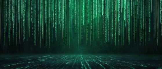 Digital matrix visualization cyber environment abstract art futuristic scene panoramic view data concept