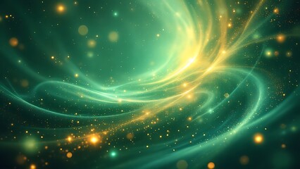 Obraz premium Asymmetric green light burst. abstract beautiful rays of lights on a dark green background with the colors of green and yellow.