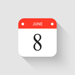Vector icon page day calendar - 8 June month