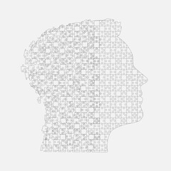 Male head from puzzle pieces, mental disorder