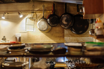 飲食店の厨房、調理器具、フライパン