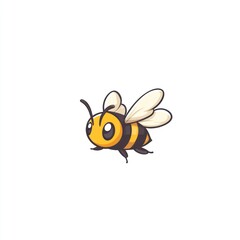 Obraz premium Cute cartoon bee flying, simple background, children's book illustration