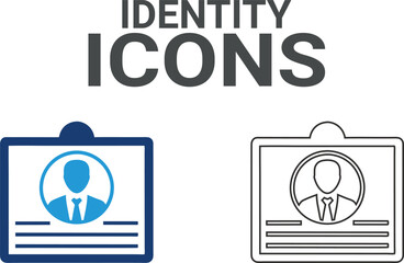Identity icon. Containing marketing, product, brand value, design, logo, brand development, social media, advertising, and loyal customer icons. Solid icon collection.