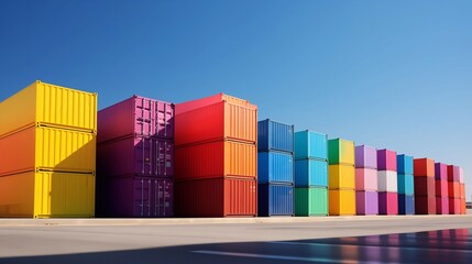 Colorful Containers Stacked in Warehouse - Symbolizing Global Trade, Logistics, and the Efficiency of International Cargo Transportation