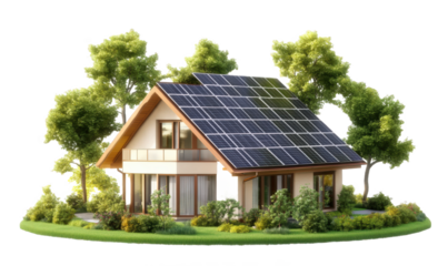 A model of a small house with solar photovoltaic panels installed on the roof