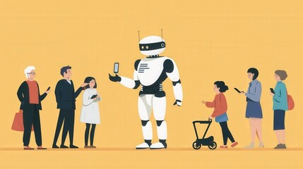 A humanoid robot with a smooth, featureless face is pointing upwards with one finger. The robot has a white and black color scheme and appears to be made of plastic and metal.