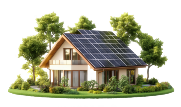 A model of a small house with solar photovoltaic panels installed on the roof