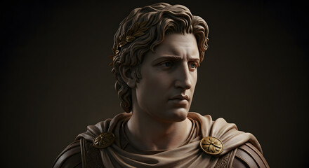 Alexander the Great Statue Close-Up with Laurel Wreath and Toga