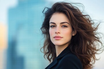 Fototapeta premium Radiant Woman With Lush Hair And Smiles